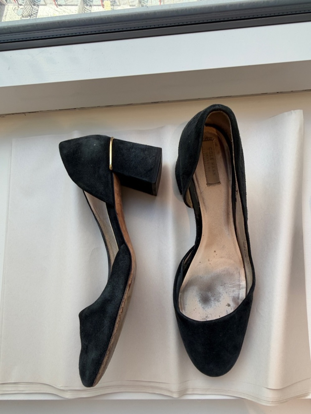 Cole Haan Black Suede Block Heel Pumps - Women's